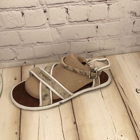 NWOT Handmade Unisex Brown/Tan Real Fur Boho Festival Sandals Size 44/M10/ W12 - Picture 1 of 12